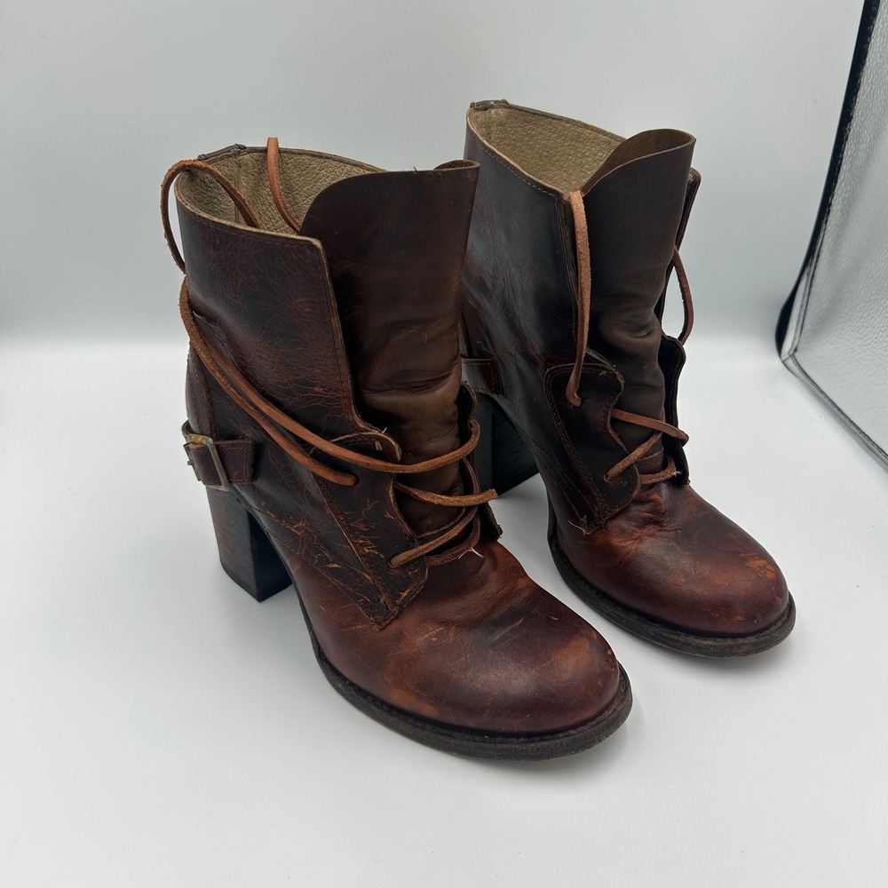 Freebird Steven Billy Ankle Boots Womens 8 Brown Leather Distressed Block Heel
